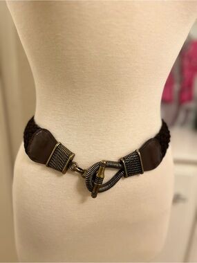 Another Line Espresso Woven Belt with Bronze Hook Buckle